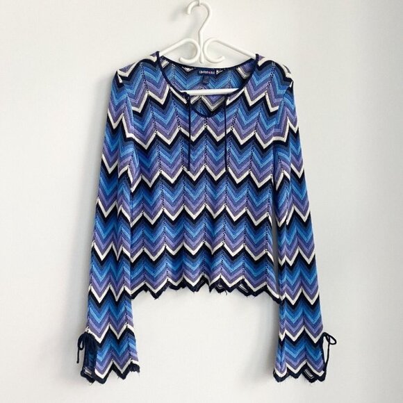 Vintage Limited Too Chevron Print  Knit Bell Sleeve Boho Top L - Picture 1 of 7